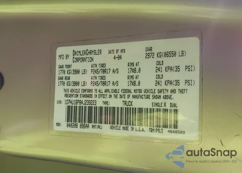 2004 Dodge Ram 1500 St из США, поврежденный, VIN 1D7HU16P84J239223